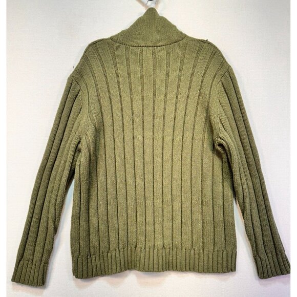 Lands' End Men's Ribbed Knit Sweater Size L Olive Green Long Sleeve Button Neck - Picture 5 of 8